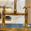 B The Artisan Gold Bridge Kitchen Faucet with Matching Side Sprayer