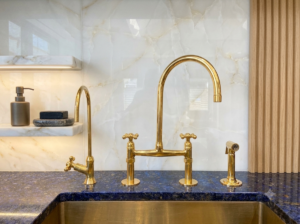 The Artisan Gold Bridge Kitchen Faucet with Matching Side Sprayer