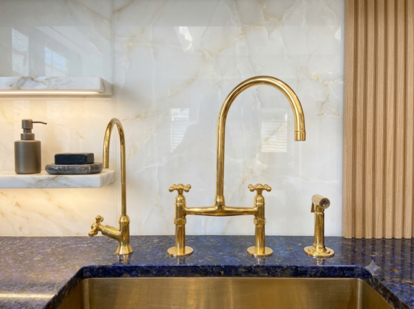 BRASS The Artisan Gold Bridge Kitchen Faucet with Matching Side Sprayer