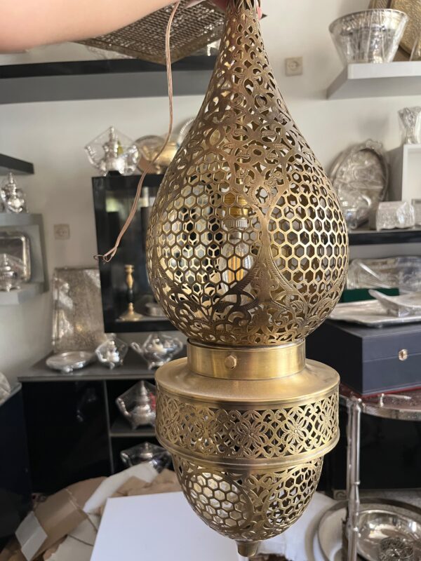 IMG-20260727-WA0117 Handcrafted Brass Teardrop Pendant Light – Vintage Honeycomb Hanging Lantern