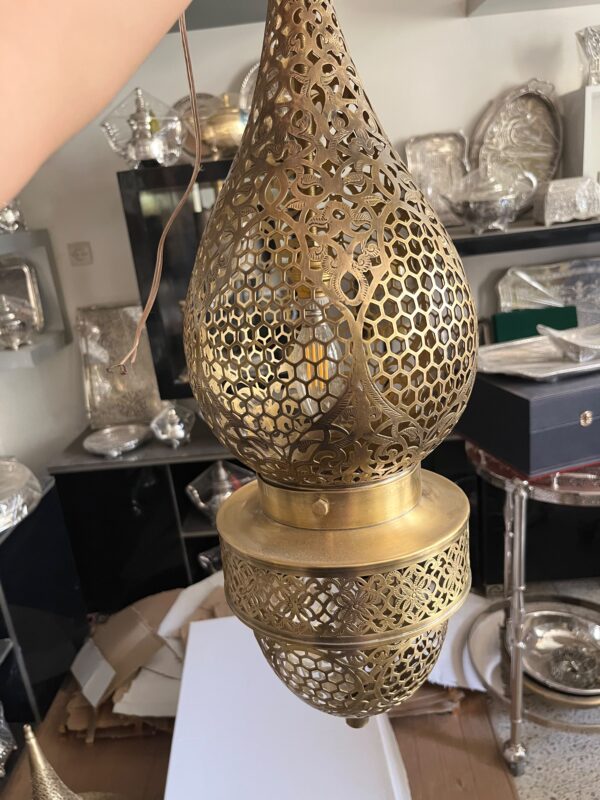 IMG-20260727-WA0119 Handcrafted Brass Teardrop Pendant Light – Vintage Honeycomb Hanging Lantern
