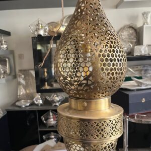 Handcrafted Brass Teardrop Pendant Light – Vintage Honeycomb Hanging Lantern