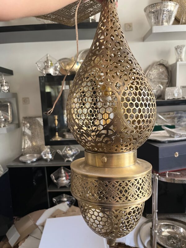 IMG-20260727-WA0123 Handcrafted Brass Teardrop Pendant Light – Vintage Honeycomb Hanging Lantern