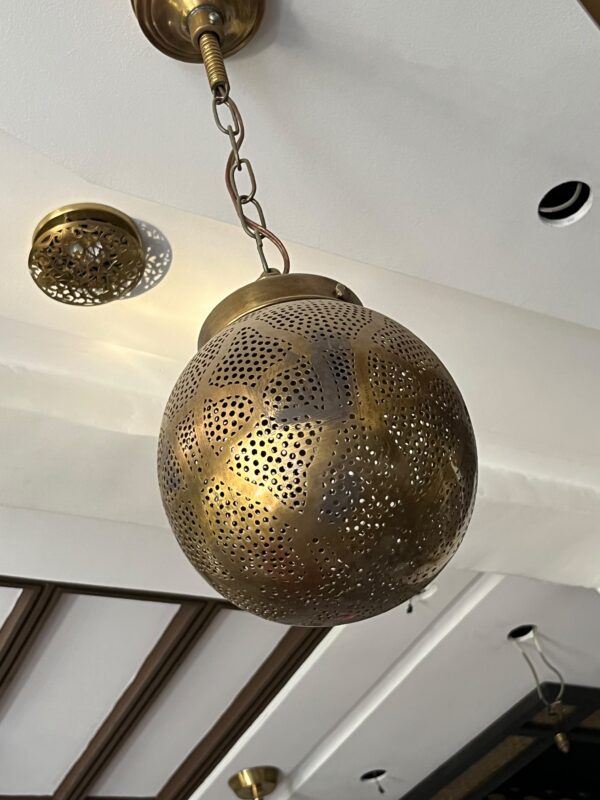 Handcrafted Brass Pendant Light – Vintage Spherical Hanging Lantern for Warm Ambiance