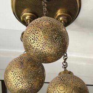 Handcrafted 3-Globe Brass Cluster Chandelier – Triple Sphere Pendant Ceiling Light