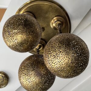 Handcrafted 3-Globe Brass Cluster Chandelier – Triple Sphere Pendant Ceiling Light