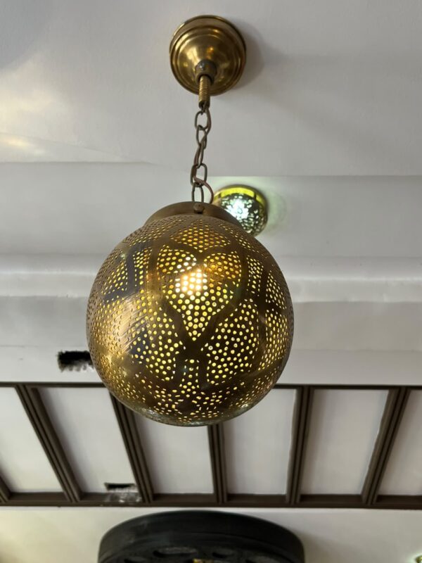 Handcrafted Brass Pendant Light – Vintage Spherical Hanging Lantern for Warm Ambiance
