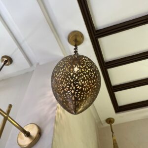 Handcrafted Teardrop Brass Chandelier – Engraved Filigree Pendant Light