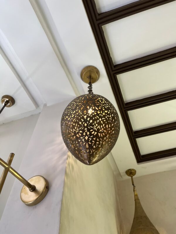 IMG-20260727-WA0434 Handcrafted Teardrop Brass Chandelier – Engraved Filigree Pendant Light