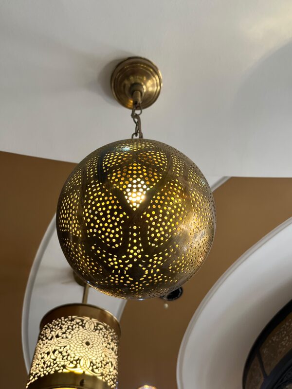 Handcrafted Brass Pendant Light – Vintage Spherical Hanging Lantern for Warm Ambiance