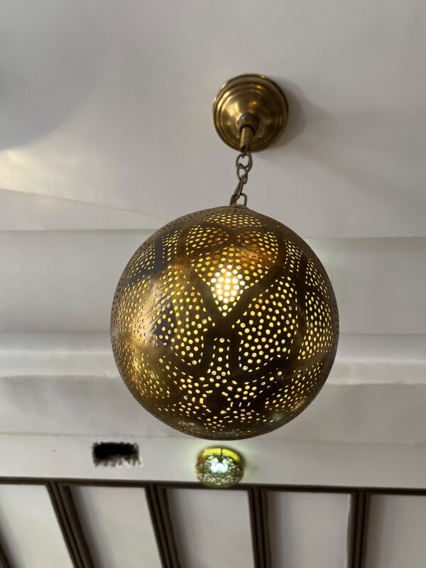 Handcrafted Brass Pendant Light – Vintage Spherical Hanging Lantern for Warm Ambiance