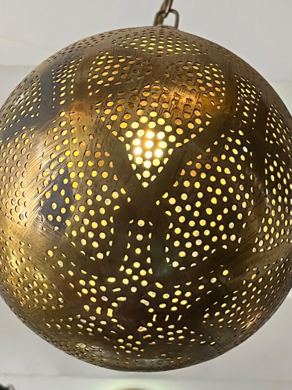 Handcrafted Brass Pendant Light – Vintage Spherical Hanging Lantern for Warm Ambiance