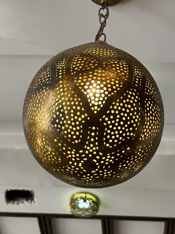 Handcrafted Brass Pendant Light – Vintage Spherical Hanging Lantern for Warm Ambiance