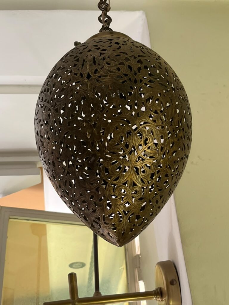 Handcrafted Teardrop Brass Chandelier – Engraved Filigree Pendant Light