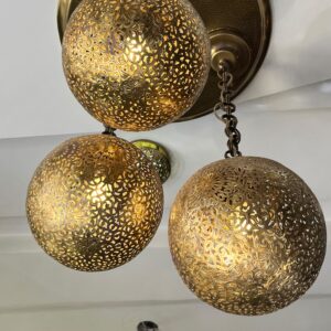 Handcrafted 3-Globe Brass Cluster Chandelier – Triple Sphere Pendant Ceiling Light