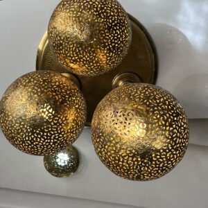 Handcrafted 3-Globe Brass Cluster Chandelier – Triple Sphere Pendant Ceiling Light