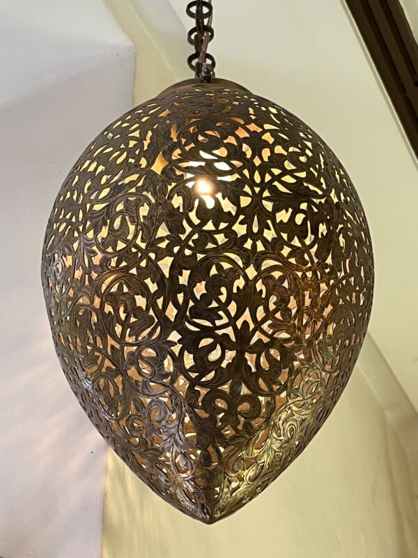 IMG-20260727-WA0519 Handcrafted Teardrop Brass Chandelier – Engraved Filigree Pendant Light