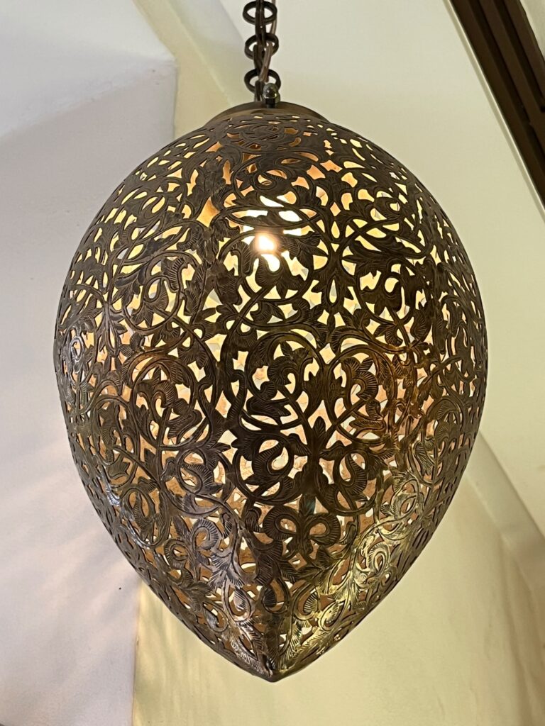 Handcrafted Teardrop Brass Chandelier – Engraved Filigree Pendant Light