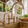 R The Artisan Gold Bridge Kitchen Faucet with Matching Side Sprayer