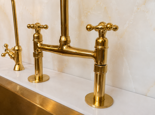 U The Artisan Gold Bridge Kitchen Faucet with Matching Side Sprayer