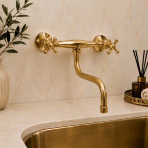 Luxury Polished Brass Wall-Mounted Kitchen Sink Mixer Tap