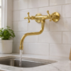 fk Luxury Polished Brass Wall-Mounted Kitchen Sink Mixer Tap