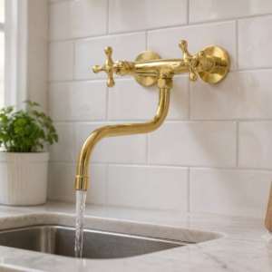 Luxury Polished Brass Wall-Mounted Kitchen Sink Mixer Tap