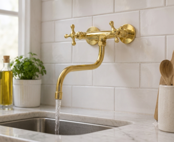 fk Luxury Polished Brass Wall-Mounted Kitchen Sink Mixer Tap
