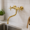 hj Luxury Polished Brass Wall-Mounted Kitchen Sink Mixer Tap