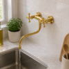 io Luxury Polished Brass Wall-Mounted Kitchen Sink Mixer Tap