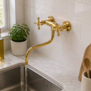 Luxury Polished Brass Wall-Mounted Kitchen Sink Mixer Tap
