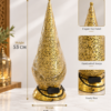Lanterne dorée filigranée avec dimensions Handmade Moroccan Brass Lantern – Moroccan Table Lamp with Intricate Filigree Design