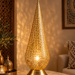 Handmade Moroccan Brass Lantern – Moroccan Table Lamp with Intricate Filigree Design