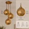 PM Handcrafted Moroccan Brass Chandelier – 3-Globe Pendant Light