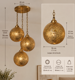 Handcrafted 3-Globe Brass Cluster Chandelier – Triple Sphere Pendant Ceiling Light
